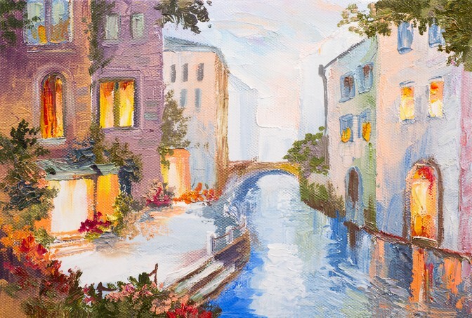 Oil painting - canal in Venice, Italy, modern impressionism